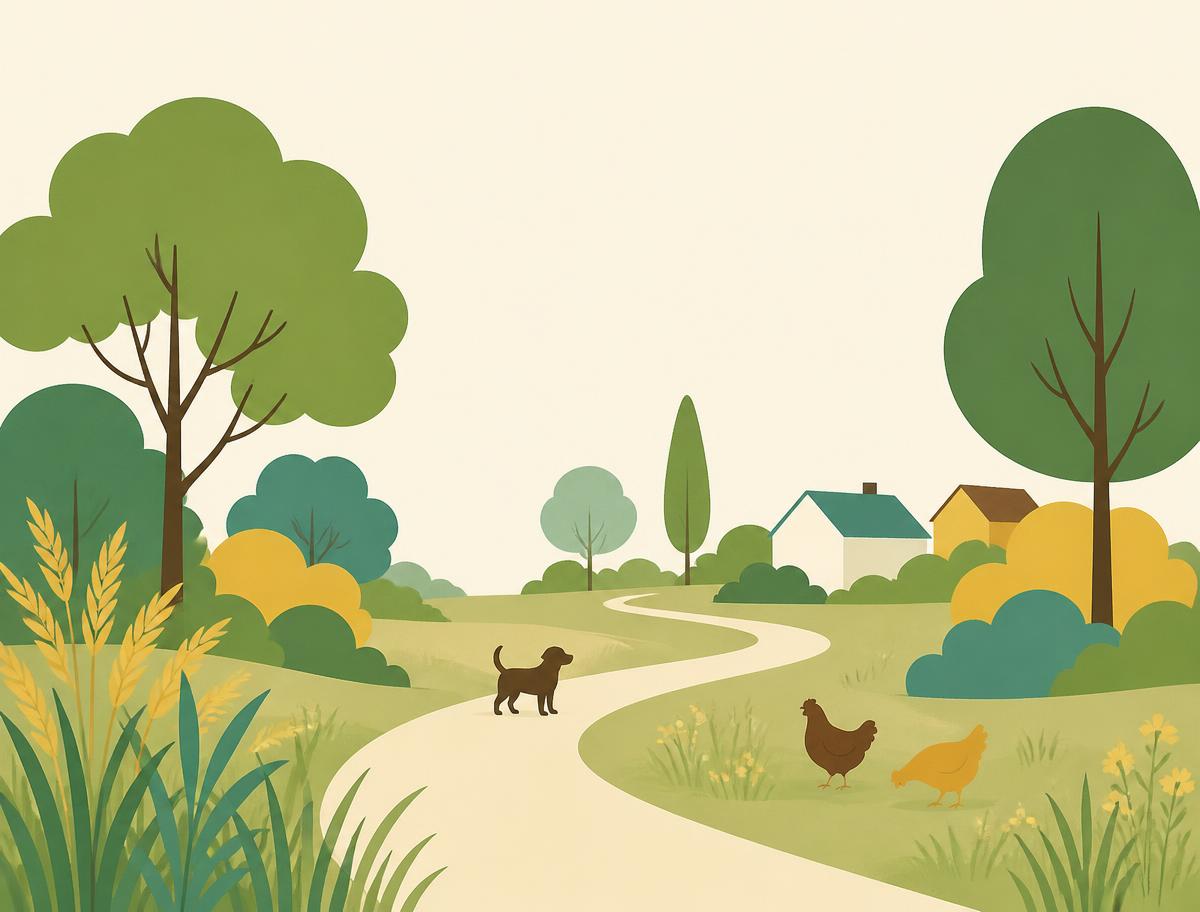 Illustration of a leafy local landscape with a winding path